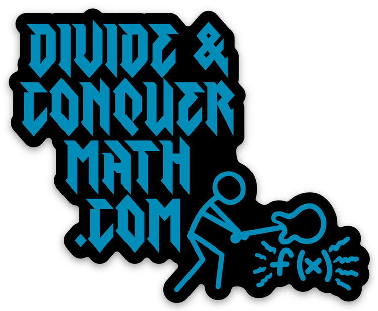 Divide and Conquer Math sticker — stick figure smashing a guitar