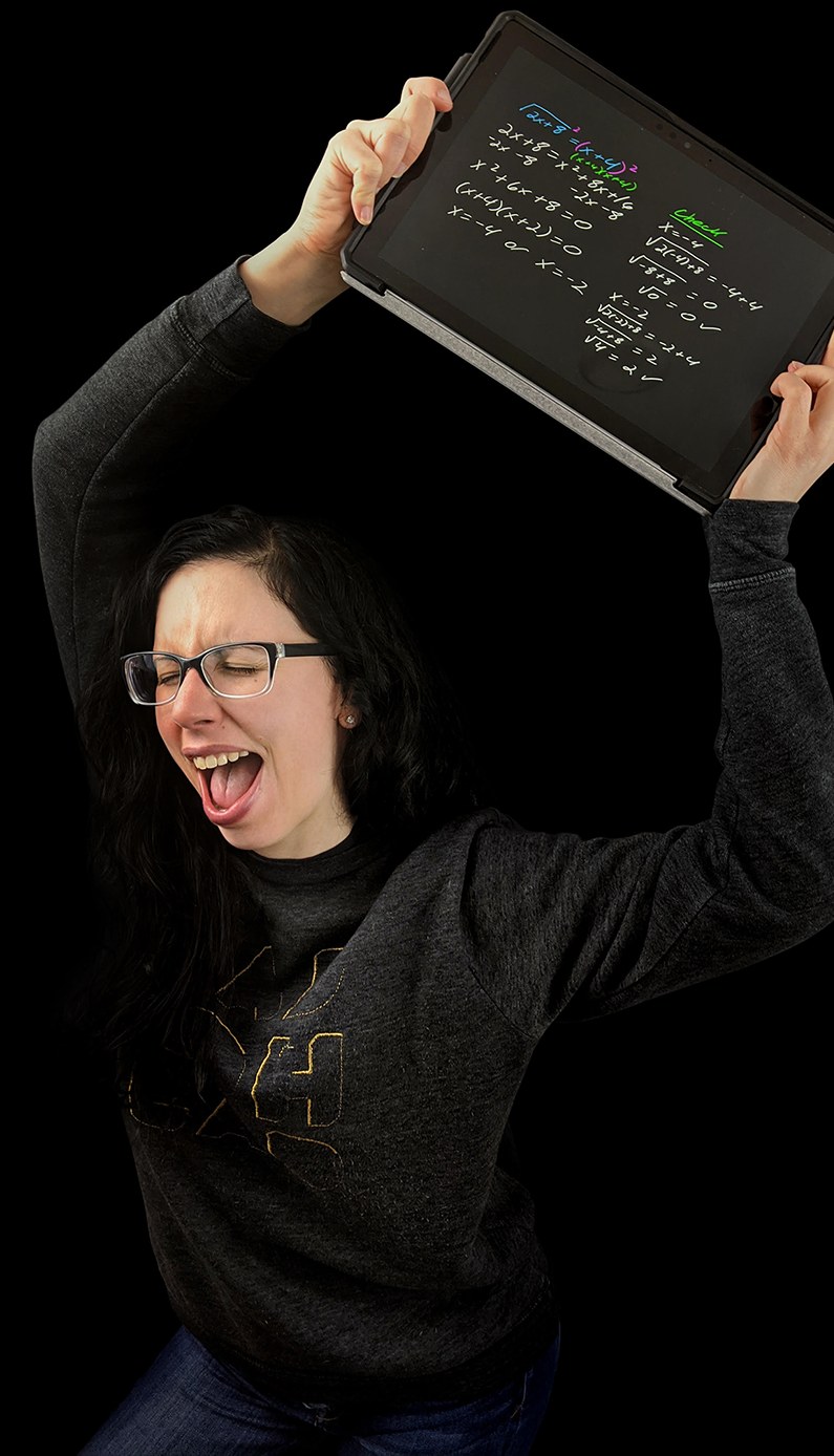 A tablet full of worked math problems